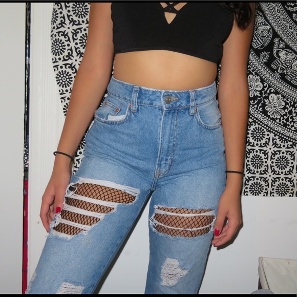 Ripped jeans with fishnets Clearance